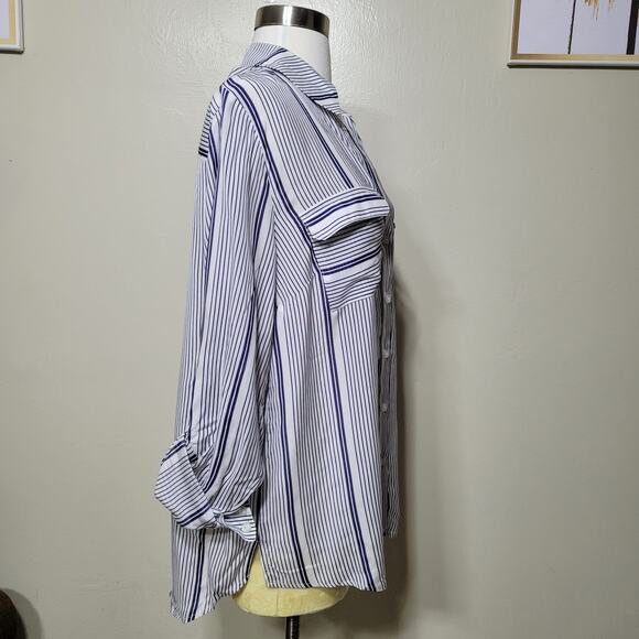 NWT INC International Concepts Women's Blue White Stripe Button-Up Shirt Size L - Picture 6 of 10